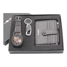 Set Reloj Hombre, Tarjetero Y Llavero, Estuche 