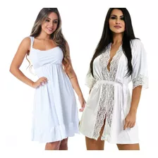 Kit Amamentação Camisola Com Robe Luxo Gestante Abertura 