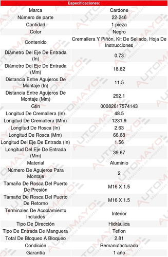 Cremallera Direccion Hidraulica Mercury Sable 02-04 Cardone Foto 5