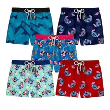 Kit 5 Shorts Praia Masculino Lilo E Stitch Desenho Ref1031