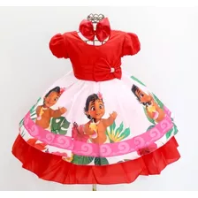 Vestido Infantil Moana E Moana Baby + Tiara Super Luxo