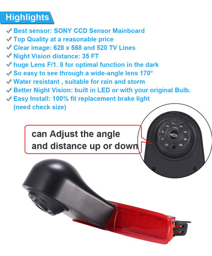 Luz De Freno De Coche Hd Ccd For Vw Volkswagen T6 Van 3 Foto 7