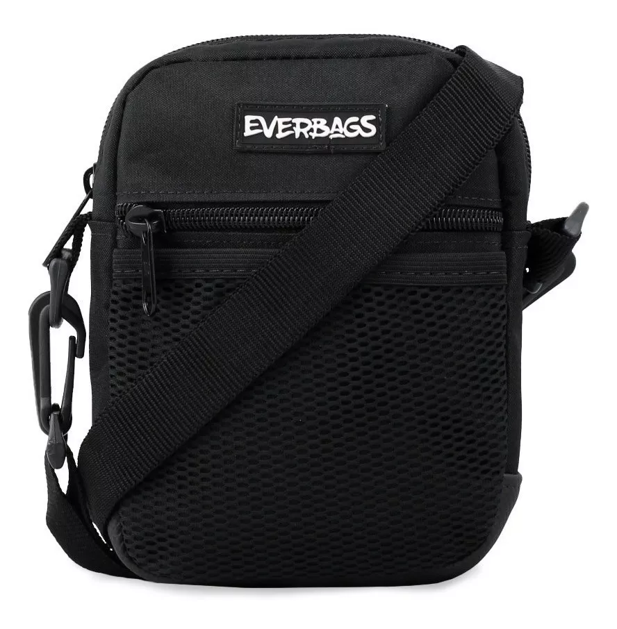 Bolsa Transversal Everbags Shoulder Bag Mini Redinha Design Liso De Poliéster Preta Com Alça De Ombro Preta