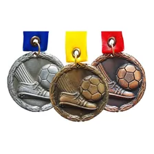40 Medallas Metálicas Fútbol Color Oro, Plata O Bronce
