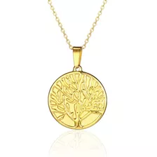 Colar Masculino Pingente Árvore Da Vida Jardim Éden Aço Dourado Joia C247