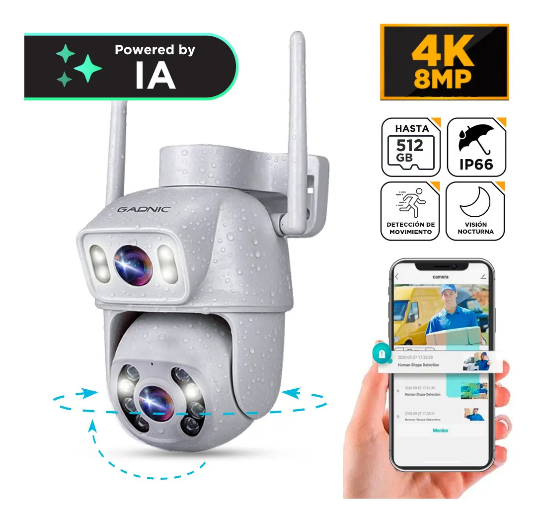 Cámara De Seguridad Gadnic 4k Beast Doble Lente Conexion Inalambrica Visión Nocturna 8mp Blanco