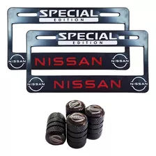 Set 2 Portaplacas Universa Nissan Se + 4 Tapones Aire 