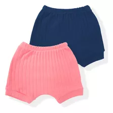 Kit 2 Short Bebê Canelado Tapa Fralda Menino Menina Enxoval