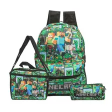 Kit Mochila Minecraft Games Escolar E Lancheira E Estojo