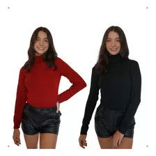 Cj 2 Blusas Tricot De Lã Cacharrel Sueter De Frio Gola Alta