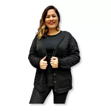 Casaco Feminino Plus Size Tricot Quentinho Botão Evangélico