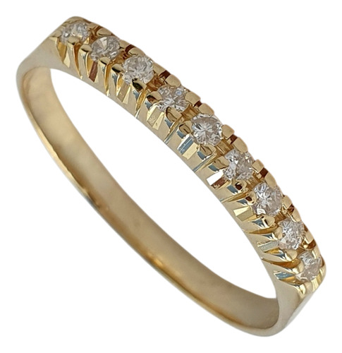 Anel Meia Aliança De Ouro Amarelo 18k 750 E Diamantes 0,18ct Amarelo 20