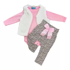 Conjunto Kit Algodão Para Bebe Com Coletinho, Body E Calça 