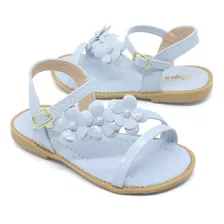 Sandalia Infantil Papete Feminina Menina Flores Azul Acqua