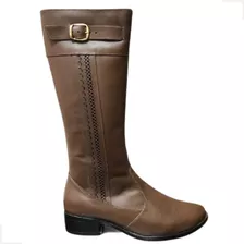 Bota Feminina Montaria Café Couro Legítimo Zíper Lançamento