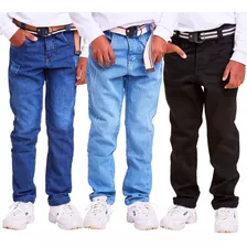 Lote 3 Calça Jeans Masculina Infantil Menino Com Regulador