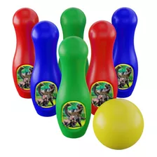 Jogo De Boliche Brinquedo Infantil 6 Pinos + 1 Bola Dinos