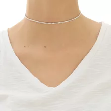 Gargantilha Choker Riviera Ródio Branco Zircônias Cristal