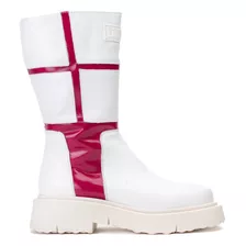 Bota Cuero Rea Blanco Fucsia Landazuri