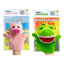 Kit Com 2 Livros + Fantoches Interativos Super Macios - Os Três Porquinhos E Dinossauros