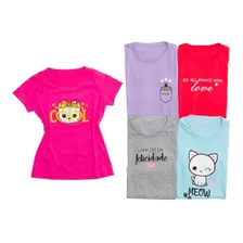 Kit 4 T-shirt Babylook Infantil/juvenil Manga Curta Meninas