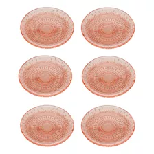 Conjunto 6 Pratos De Sobremesa Cristal Lys Rosa 20cm - Wolff