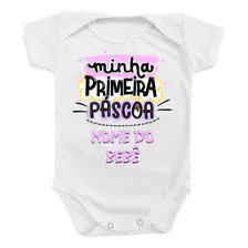 Body Roupa De Bebê Infantil Nome Rosa Primeira Páscoa Menina