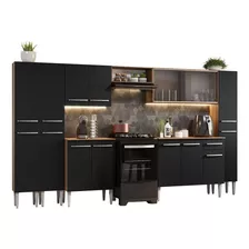 Armário De Cozinha Completa 325cm Rp Emilly Madesa 03 Cor Rustic/preto