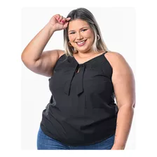 Blusa Lacinho Lisa Plus Size Regata Alcinha Kit 2 Peças