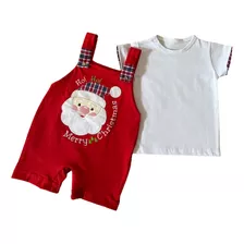 Jardineira Com Camiseta Roupinha Bebe Tema Natal