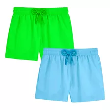 Kit 2 Shorts Bermudas Neon Verde Azul Confortável 