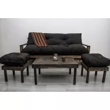 Combo Futon 3 Cuerpos + Mesa Ratona + 2 Puff