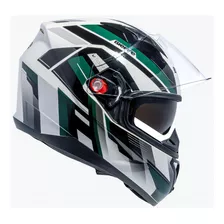 Capacete Moto Bieffe B-40 Vtour Com Óculos Interno Fumê Cor Branco Perolado Com Verde Tamanho Do Capacete 56