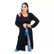 Cardigan Kimono Longo Feminino Preto Sobretudo Casaco Capa