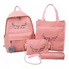 Set 4 Mochila Bolsas Escolar Estudiante Lapicera Tote Lona