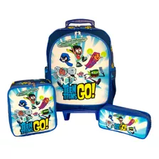 Kit Mochila Escolar De Rodinhas Infantil Joven Titans Tam G