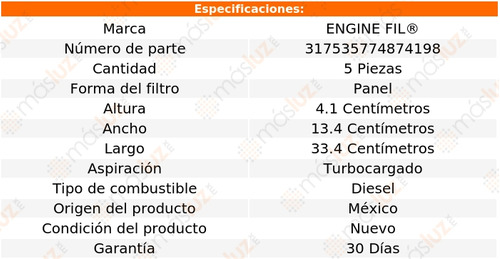 Paq 5 Filtros De Aire Golf 1.6l 4 Cil 1989/1992 Engine Fil Foto 2