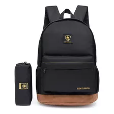 Kit Mochila + Estojo Masculino Escolar Passeio Resistente Cor Preto E Marrom