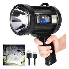 Linterna Portátil Spotlight De 90000 Lúmenes Con Enfoque Led, Color Negro, Luz Blanca