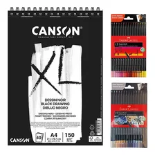 Kit Para Desenho Black + 30 Cores De Lápis De Cor + Bloco