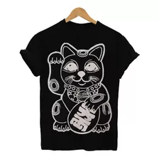 Remeron Gato Fortuna Chino Maneki Neko Negro Talles S Al Xxl