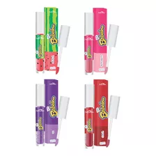 Kit 4 Gloss Labial Ice Babaloo Hot Flowers 4ml Acabamento Brilhante Cor Melancia Tutti Frutti Uva Cereja