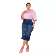 Saia Jeans Feminina Plus Size Longuete Moda Evangelica