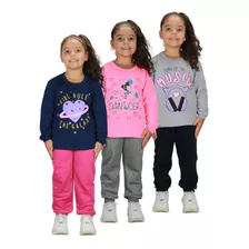 Kit 3 Conjunto Moletom Menina Infantil Gola Careca Feminino