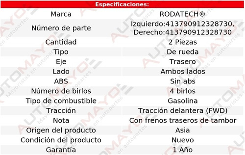 2-mazas Rueda Tra S/abs Honda Crx 1.5l 4 Cil Fwd 88-91 Foto 2