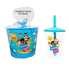 Kit Personalizado Mundo Bita Balde De Pipoca + Copo 50 Itens