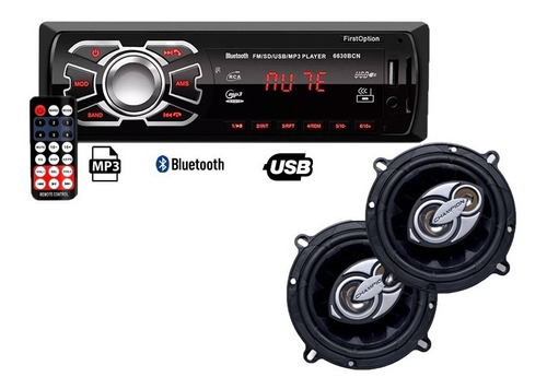 Kit Som Carro Radio Bluetooth Usb + Falante De 5 Polegadas