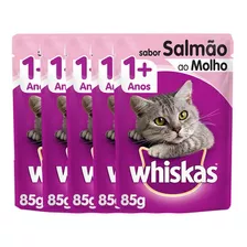 5 Ração Whiskas Sachê Sabor Salmao Para Gatos Adultos 85g