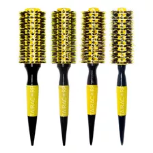 Kit 4 Escovas Profissionais Cabelo Cerdas Javali Amarelas Cor Amarelo