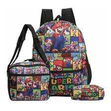 Mochila Escolar Super Mario Bross Costa Kit Lancheira+estojo